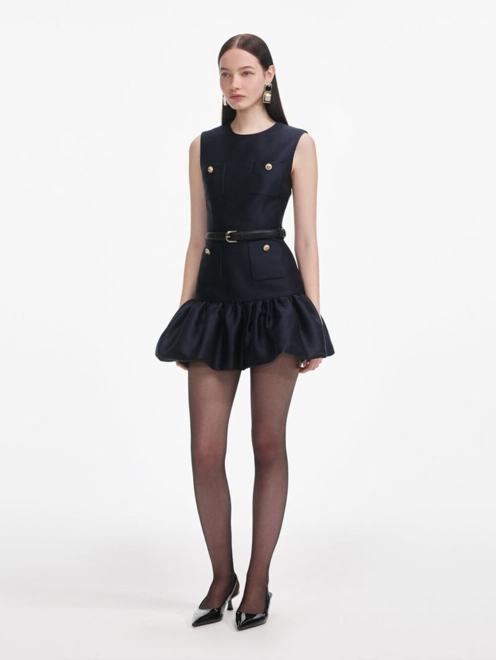 Self Portrait Navy Taffeta Mini Dress - Picture 2 of 11